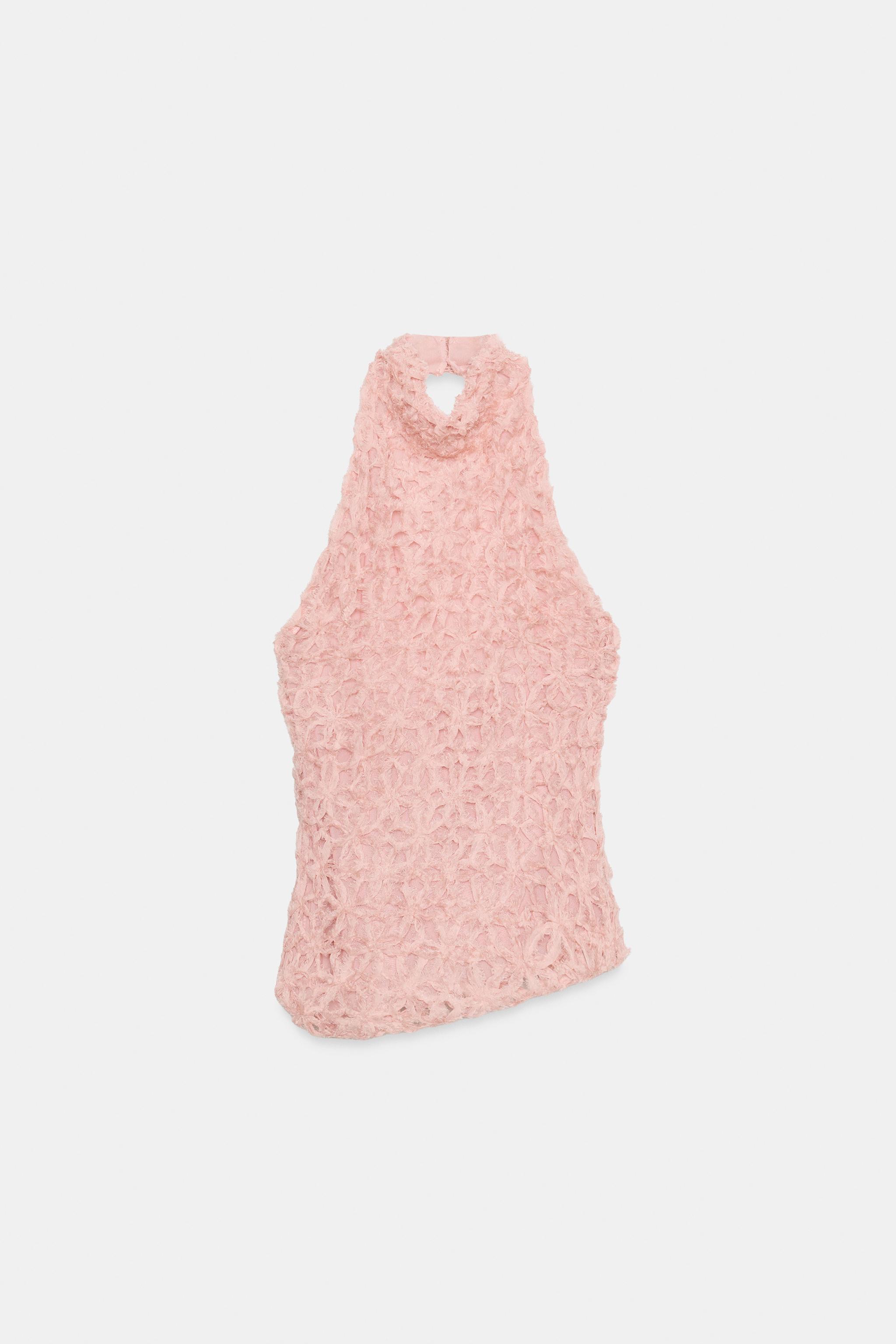 ASYMMETRIC HALTER TOP - White / Pink | ZARA United States