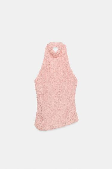 TOP À COL HALTER ASYMÉTRIQUE - Blanc / Rose de Zara - Image 5