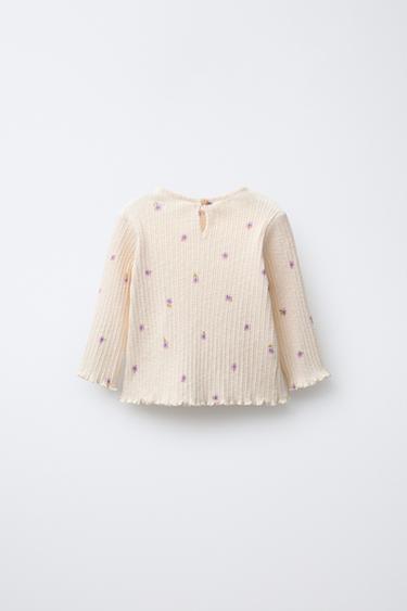 T-SHIRT STRUCTURÉ FLEURS - Écru de Zara - Image 1