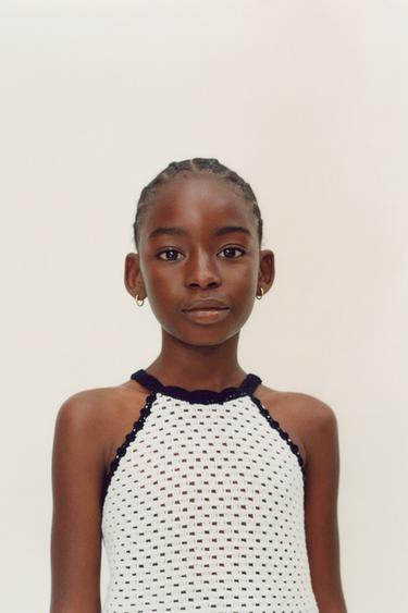 Zara FLORAL HALTER NECK CROCHET KNIT TOP - Ecru