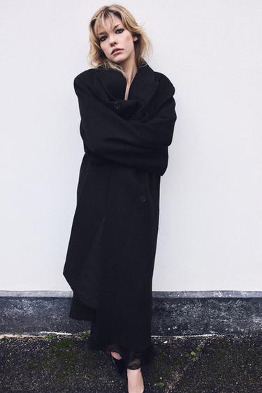Zara EXTRA LONG WOOL BLEND COAT - Black