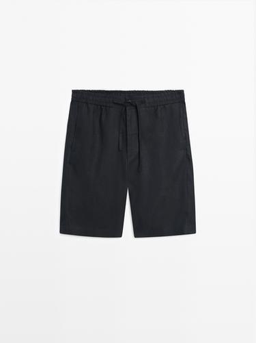 Bermuda court 100 % lin - Bleu marine de Zara