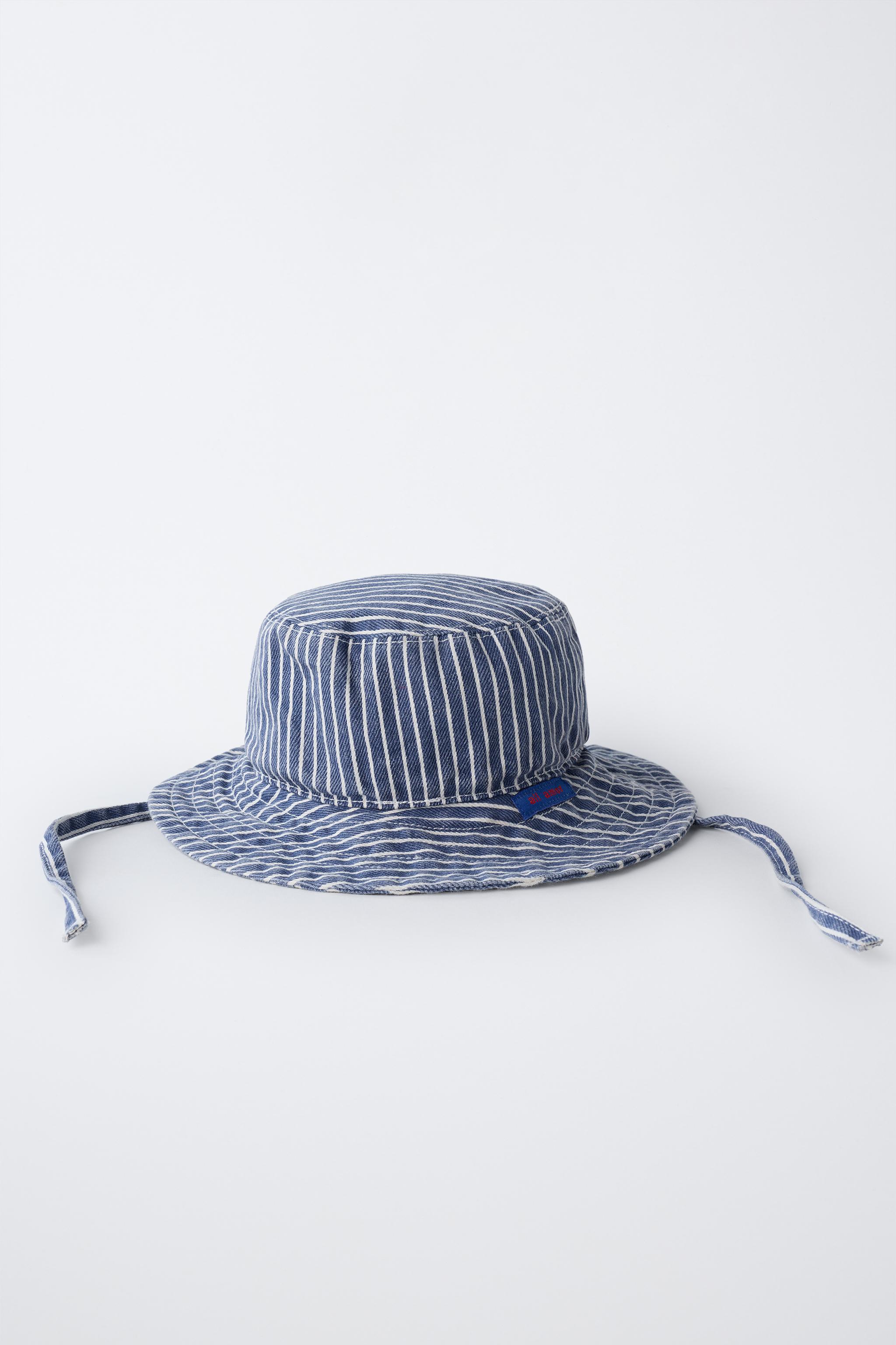 STRIPED TWILL BUCKET HAT - Blue/White | ZARA India