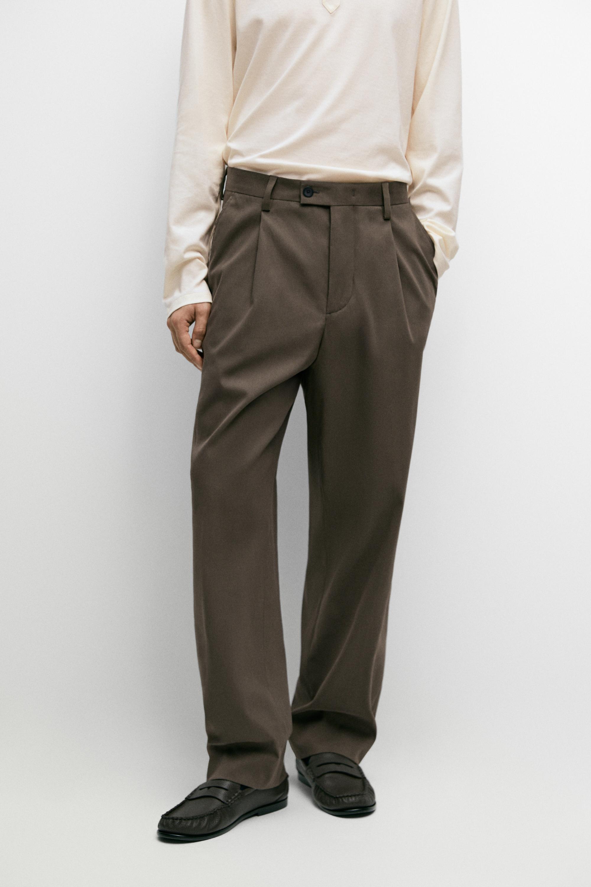 Pantalon jambe large à pinces en daim