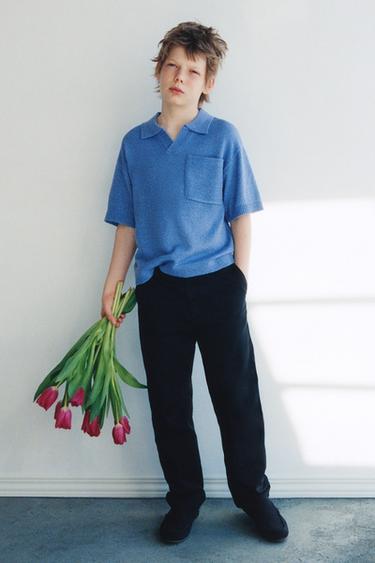 POLO ME THURJE RUSTIKE ME XHEP - Blu e errët nga Zara