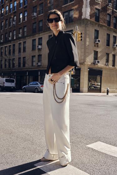 ZW COLLECTION CROPPED SHORT SLEEVE BLAZER - Black by Zara - Image 2