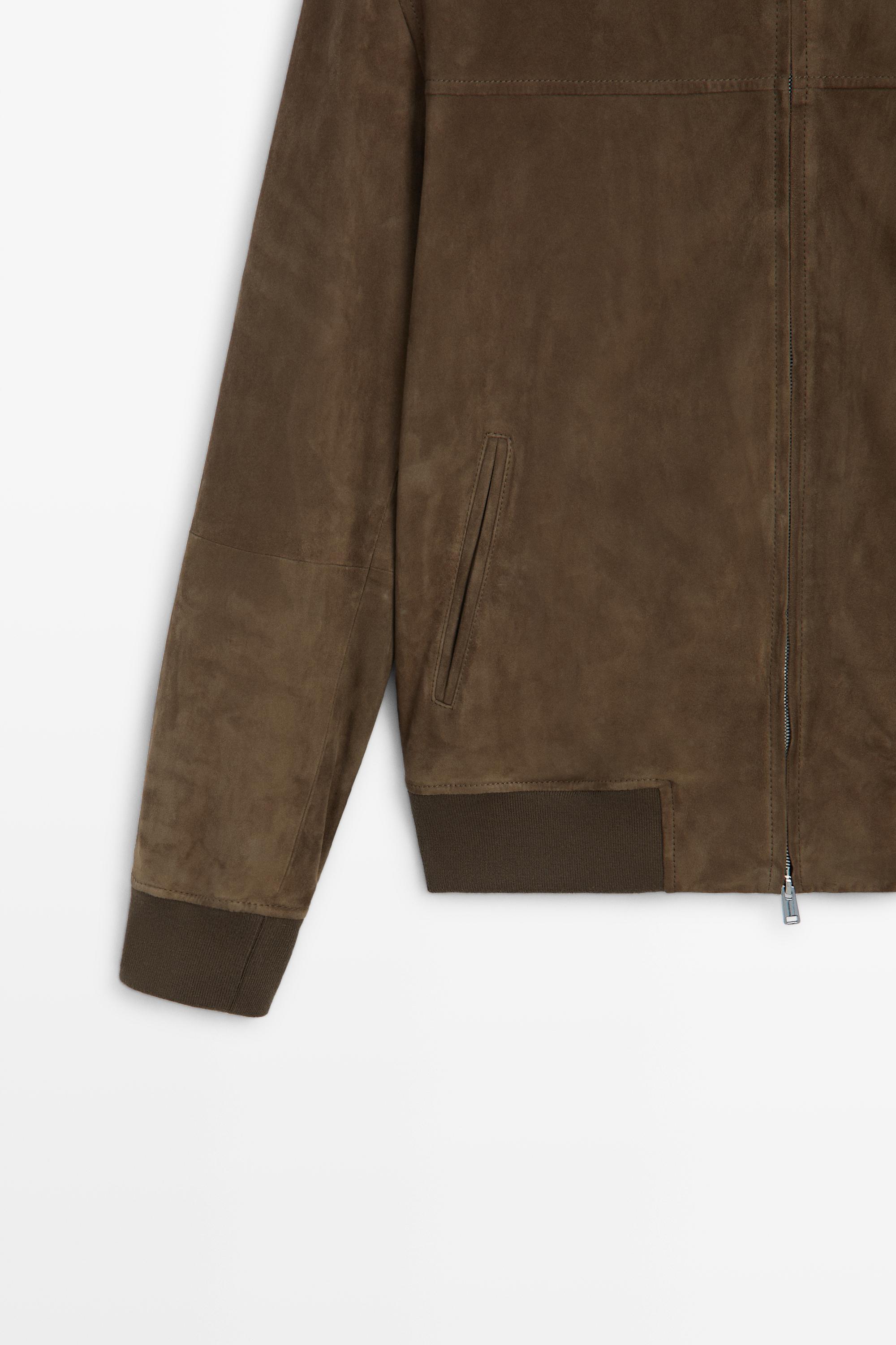 Blouson bomber en cuir et daim