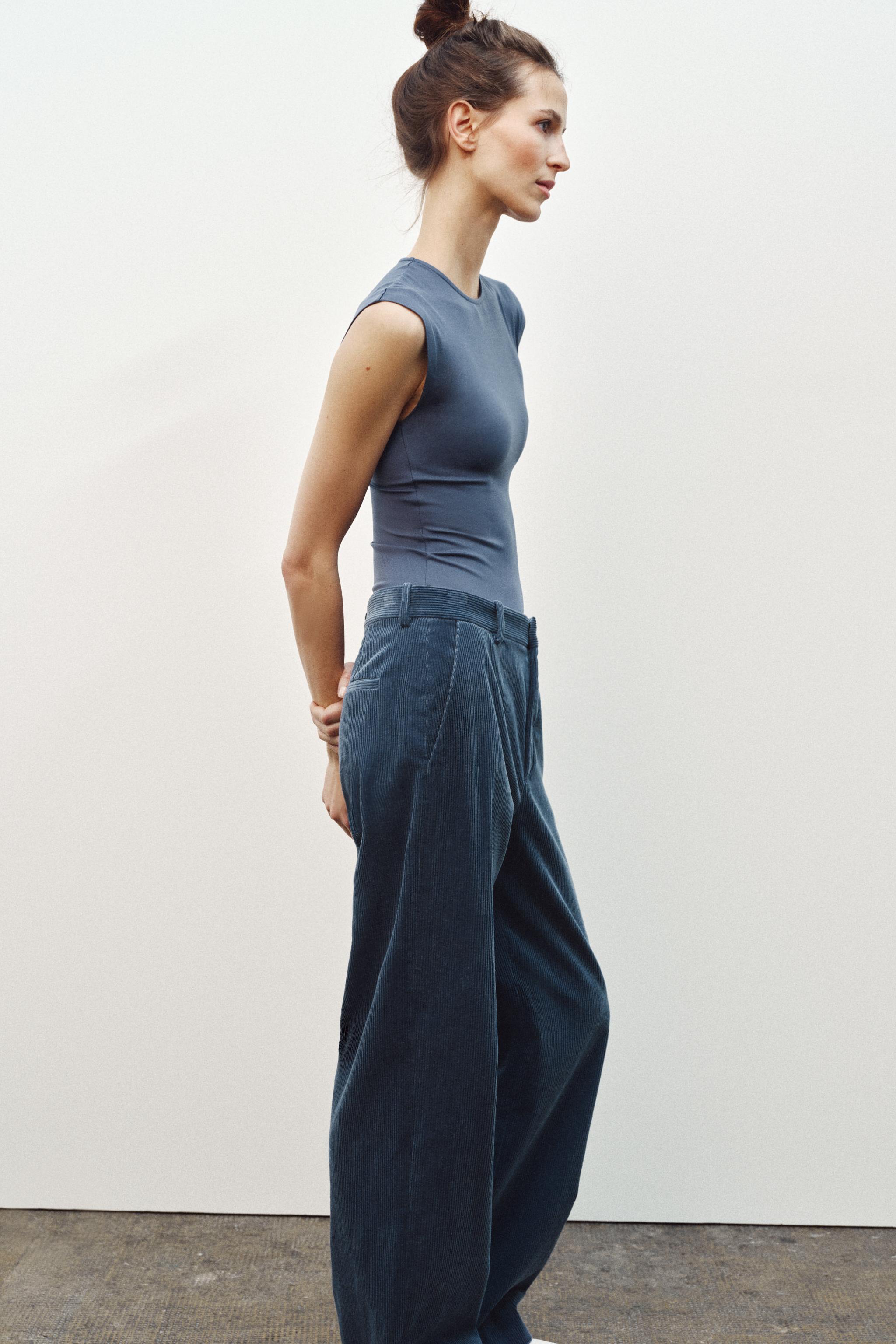 STRAIGHT LEG CORDUROY PANTS ZW COLLECTION - Blue | ZARA STRAIGHT LEG CORDUROY PANTS ZW COLLECTION - Blue | ZARA