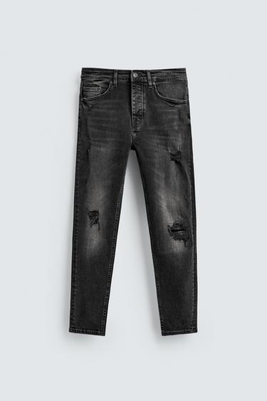 Zara RIPPED SKINNY FIT JEANS - Charcoal