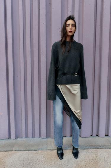 KNIT JUMPER WITH RIBBED TRIMS - Anthracite grey by Zara