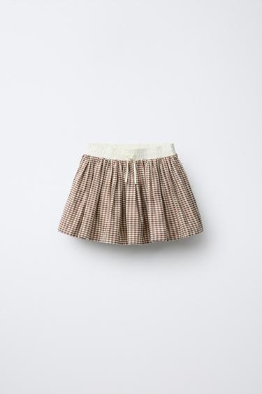 FALDA BERMUDA CUADRO VICHY - Curry de Zara - Imagen 0