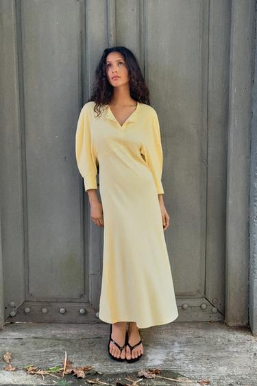 BUTTONED MIDI DRESS - Yellow by Zara