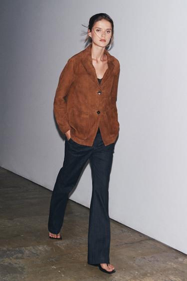 Zara 100% SUEDE OVERSIZE BLAZER ZW COLLECTION LIMITED EDITION - taupe brown