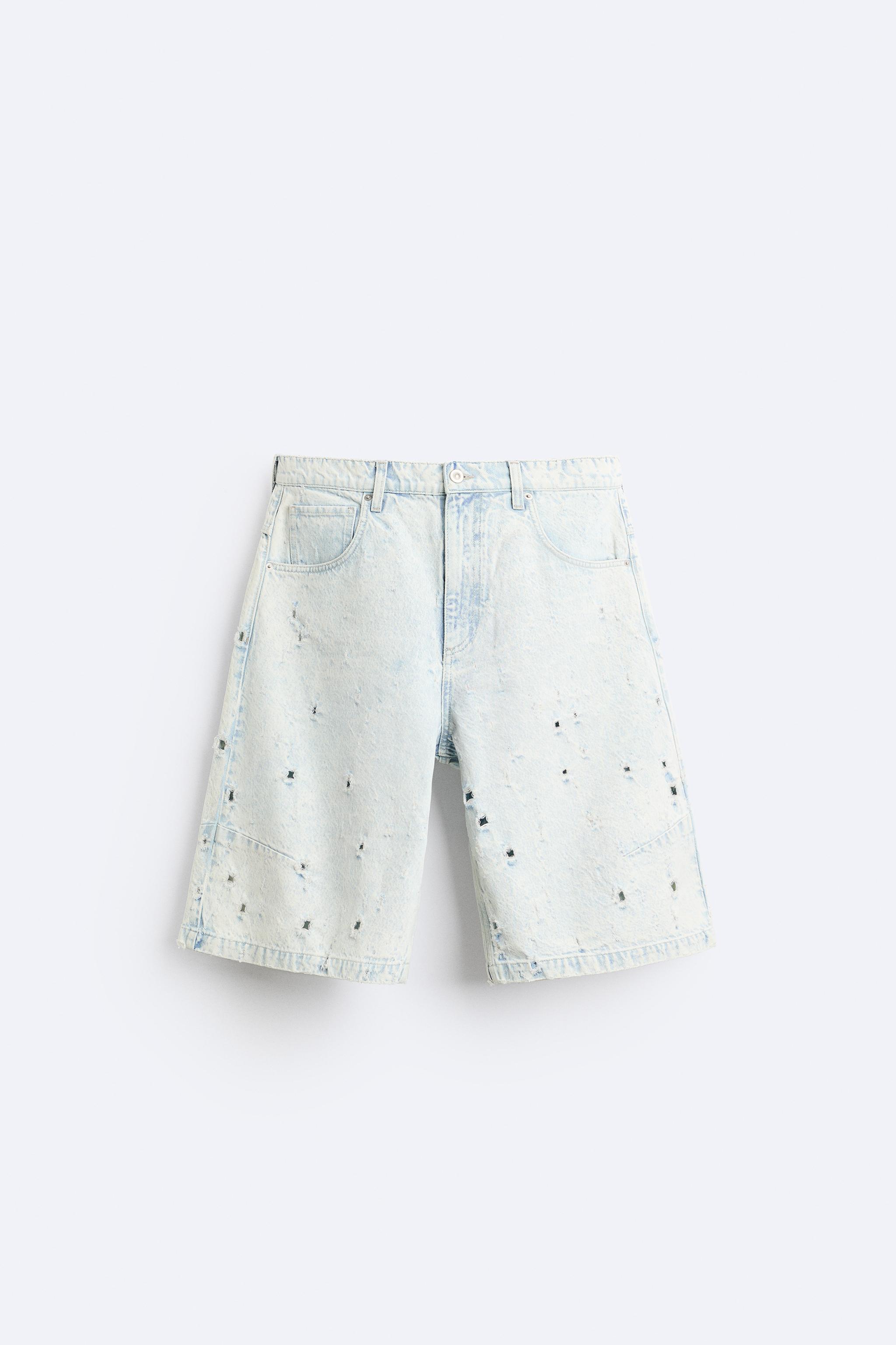 OVERSIZE DENIM SHORTS - Light blue