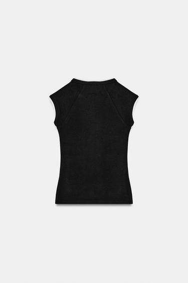 T-SHIRT EFFET DOUBLE MANCHE COURTE - Noir de Zara - Image 5