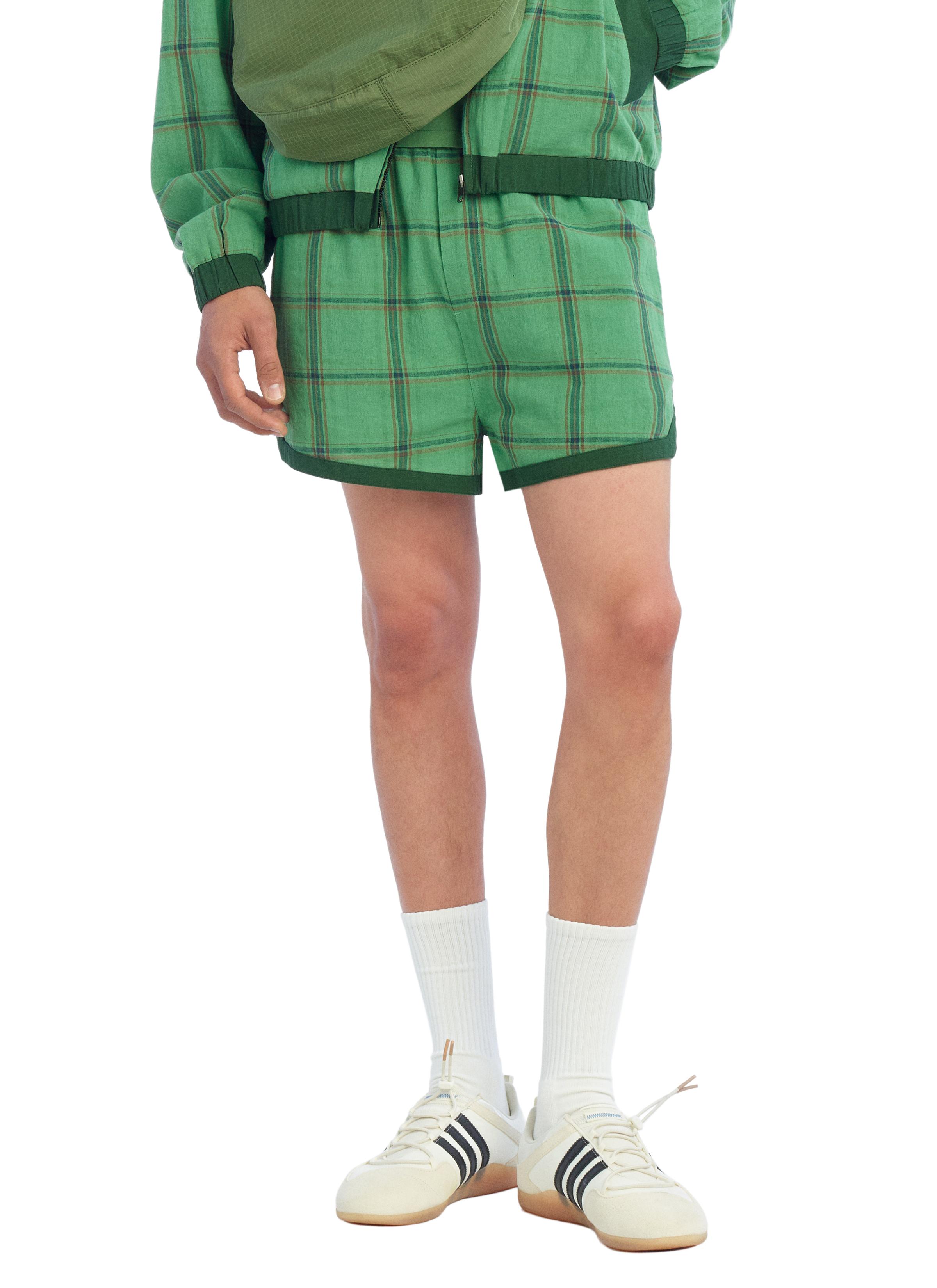 CONTRAST PLAID SIDE STRIPE SHORTS — Green