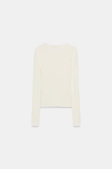 PULL CÔTELÉ AVEC LAINE - Blanc de Zara - Image 2