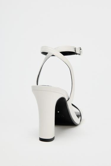 LEATHER OPEN-TOE HIGH-HEEL SANDALS - White by Zara - Image 4