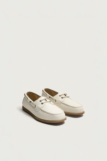Zara LEATHER BOAT SHOES - White