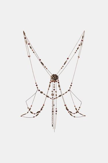 METAL BODY CHAIN WITH BEAD DETAIL - Aged gold de Zara - Image 3