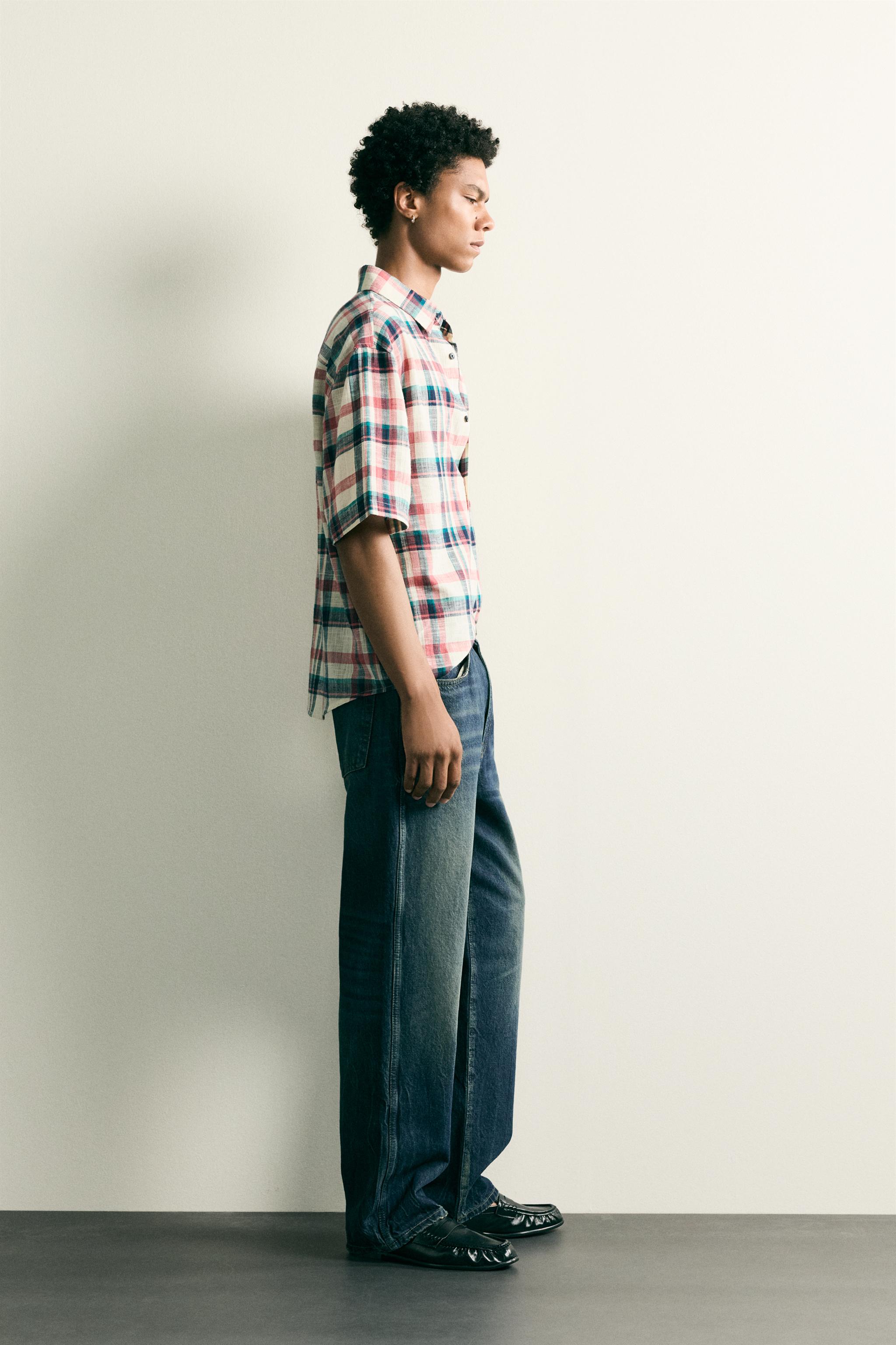 RELAXED FIT TEXTURED PLAID SHIRT