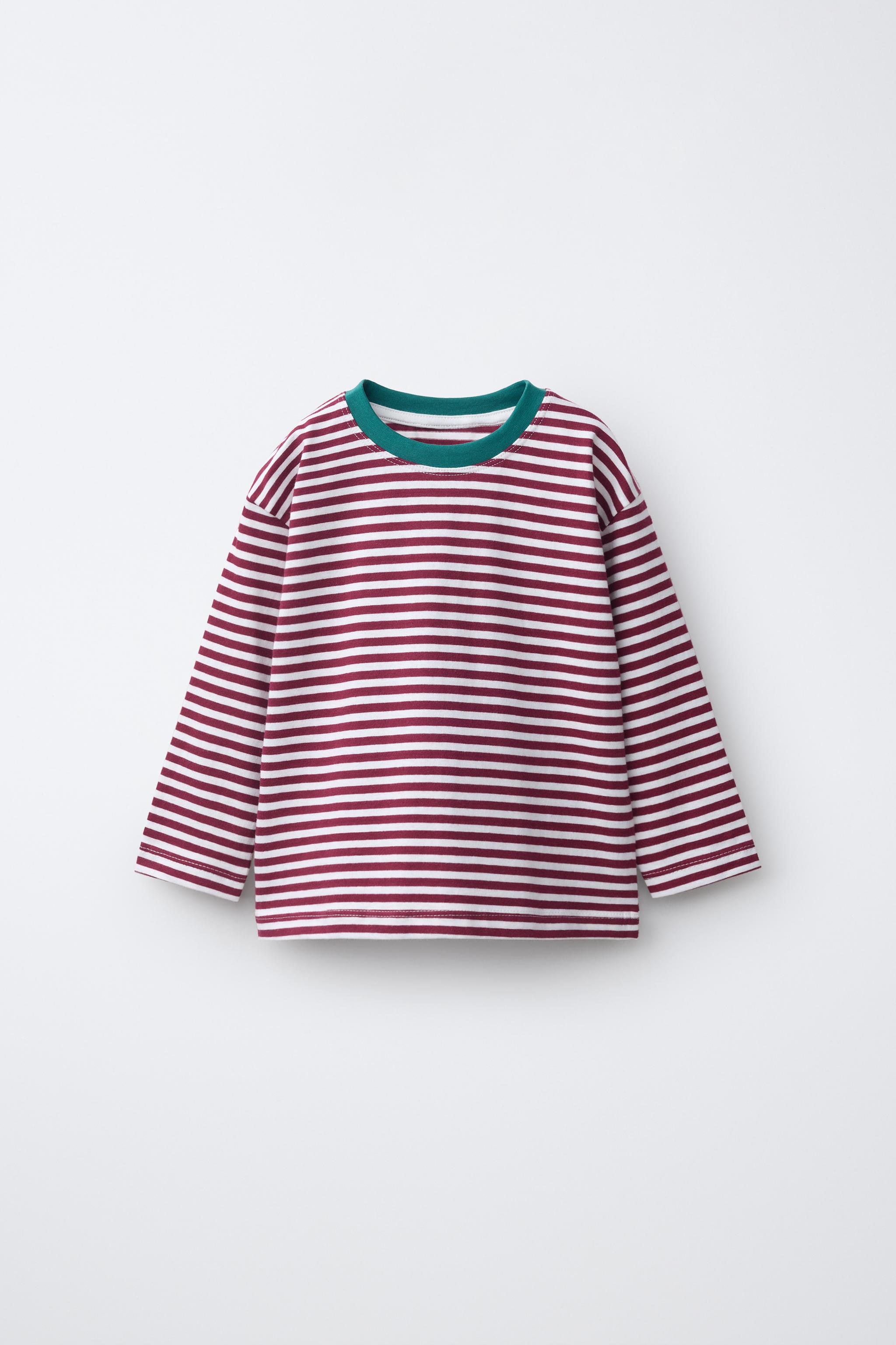 STRIPED CONTRAST COLLAR T-SHIRT — White / Maroon