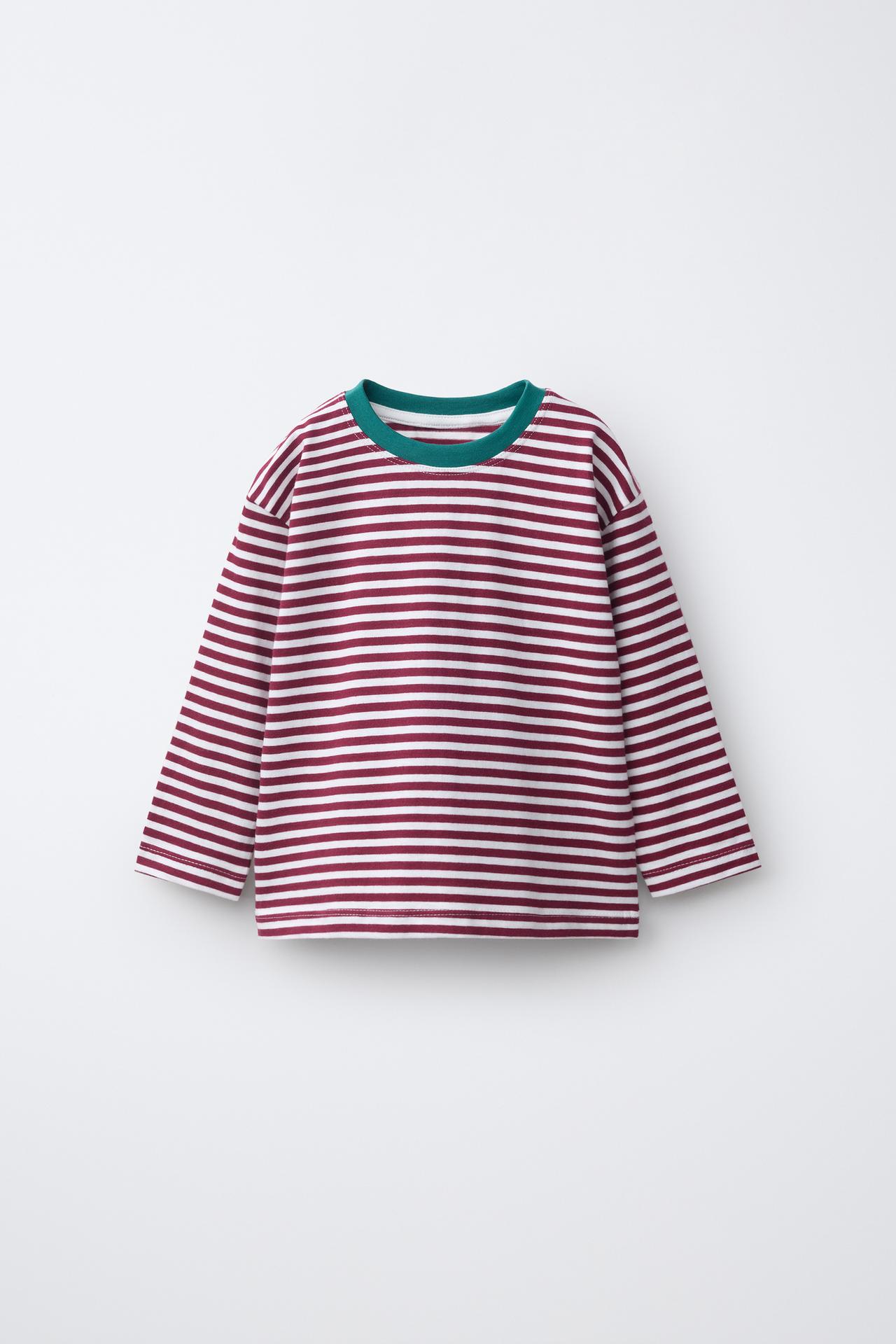 STRIPED CONTRAST COLLAR T-SHIRT — White / Maroon
