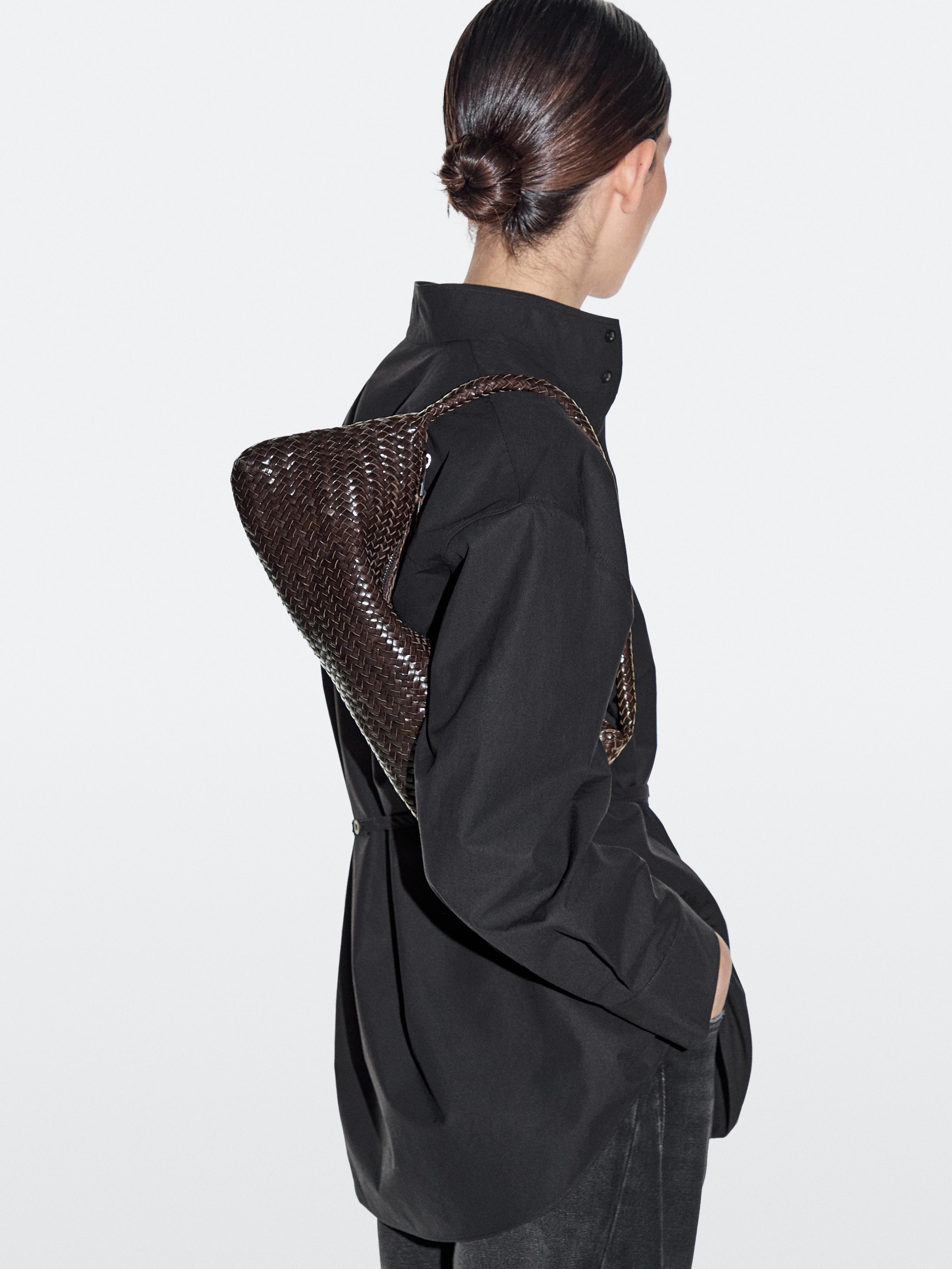 Nappa leather woven croissant bag