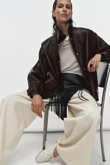 CHAQUETA EFECTO PIEL ZW COLLECTION - Marrón de Zara