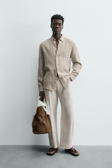 Zara 100% LINEN SHIRT - Light beige