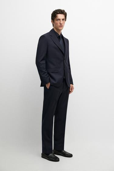 Zara Textured suit blazer - Navy blue - Image 0