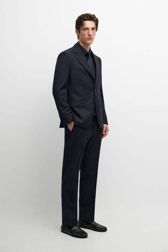 Zara Textured suit blazer - Navy blue - Image 0