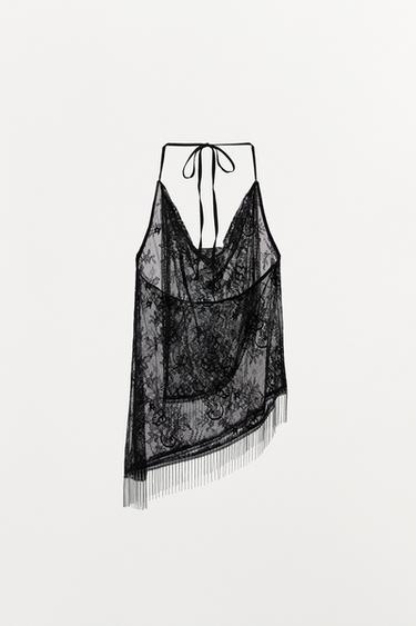 Zara BEADED HALTER TOP - Black