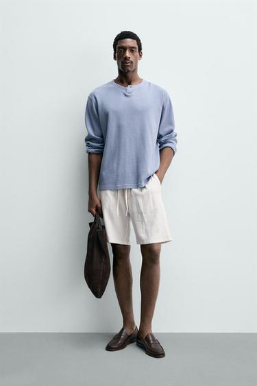 VISCOSE/LINEN RELAXED FIT BERMUDA SHORTS - White by Zara