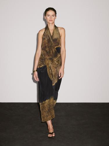 Zara Printed halter-neck midi dress - Blue