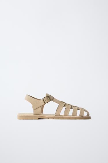 LEATHER CAGE SANDALS - Sand Brown by Zara