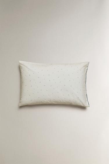 CHILDREN’S COTTON PILLOWCASE WITH LEAVES AND POLKA DOTS - White / Navy by Zara - Image 2
