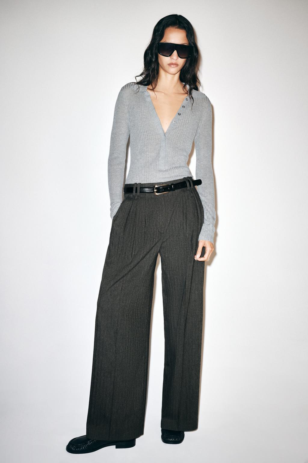 ZW COLLECTION HERRINGBONE WIDE-LEG TROUSERS