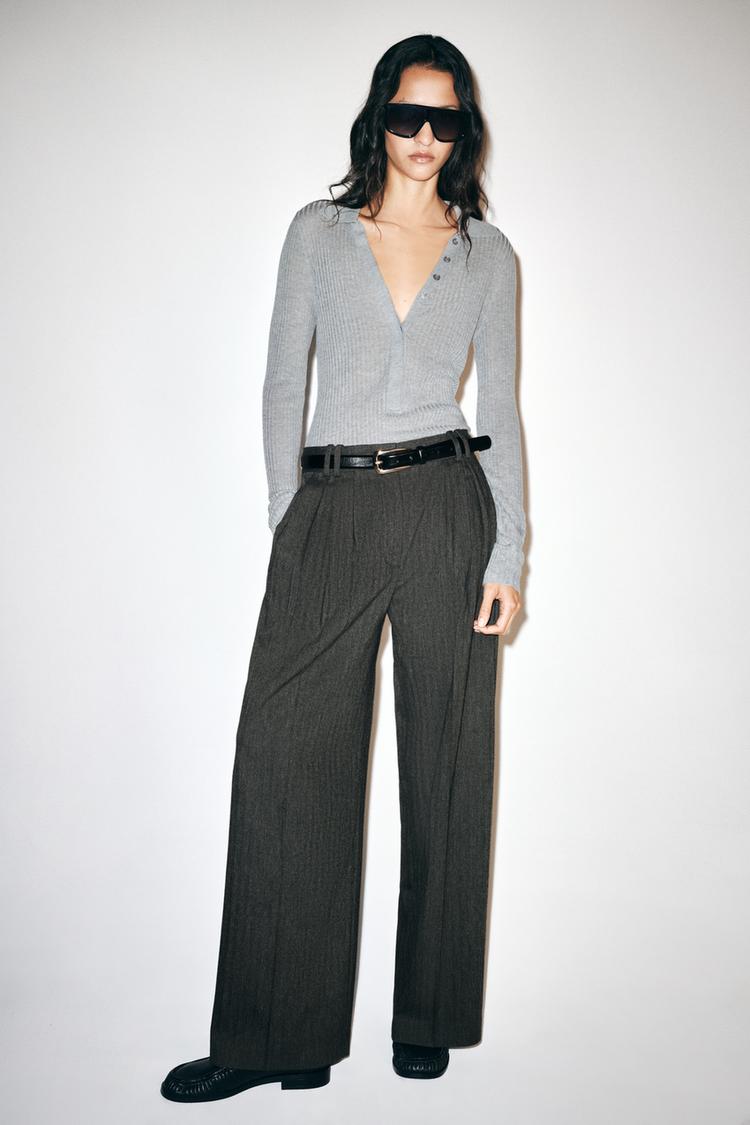ZW COLLECTION HERRINGBONE WIDE-LEG TROUSERS
