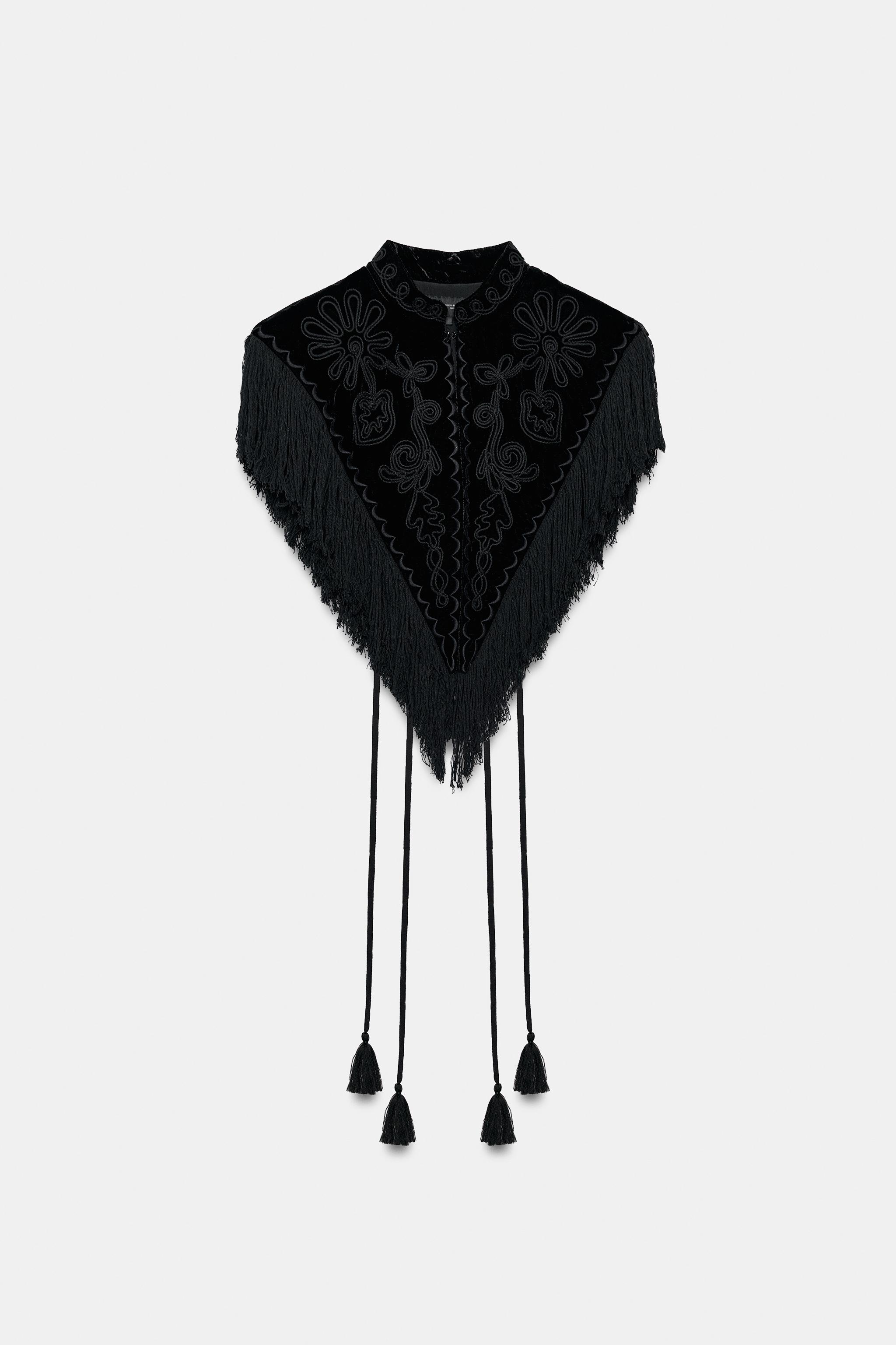 ZW COLLECTION EMBROIDERED FRINGE VELVET VEST