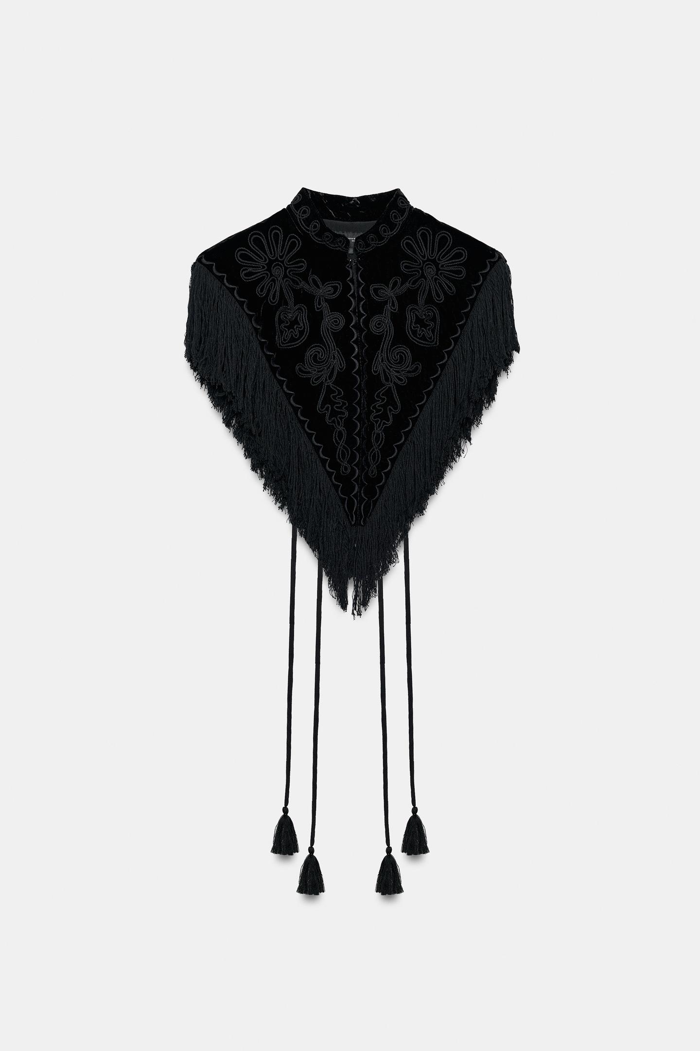 Женский жилет Zara ZW Collection Embroidered Fringe Velvet, цвет: Чёрный — фото 5