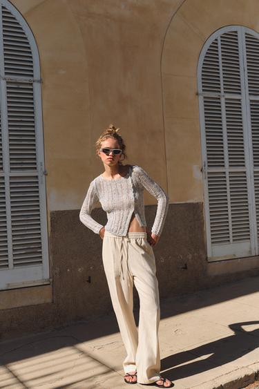 LINEN STRAIGHT-LEG TROUSERS - Light sand by Zara - Image 0