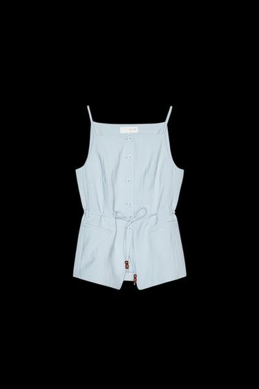 WESTE MIT GÜRTEL UND SCHMUCKPERLEN - Hellblau von Zara - Bild 0