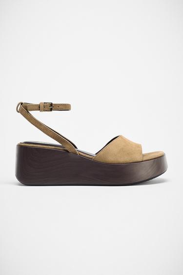 SPLIT SUEDE PLATFORM SANDALS - Dark tan by Zara