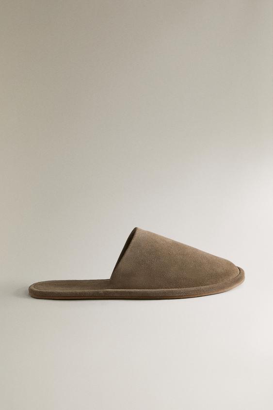 LEATHER MULE SLIPPERS - Taupe Grey by Zara - Image 0