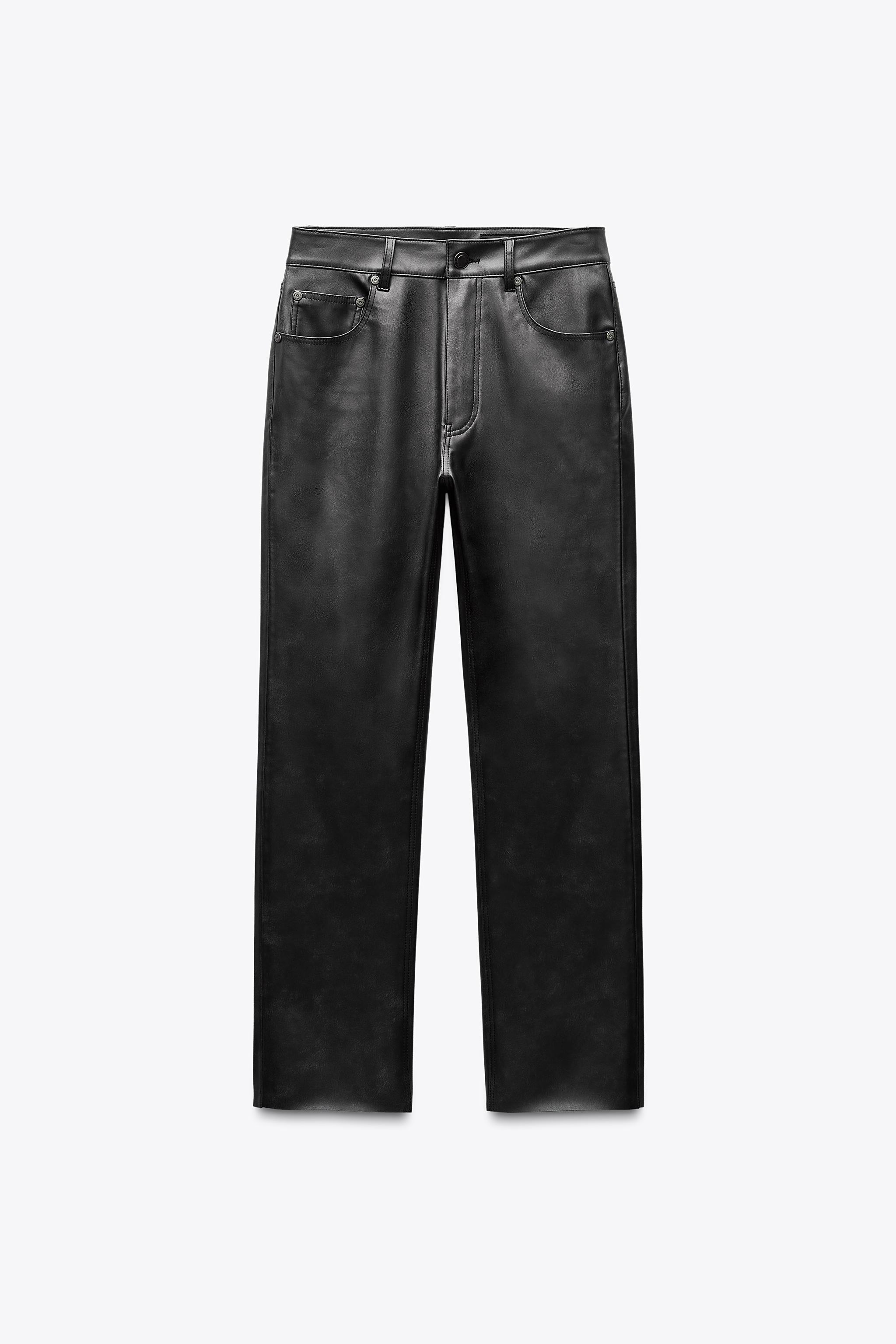 ZWコレクション ブーツカット クロップド丈 ハイウエスト レザー