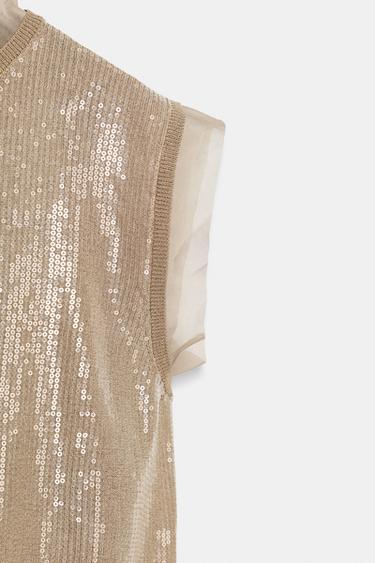 TOP EN MAILLE ET PAILLETTES - Vison de Zara - Image 9