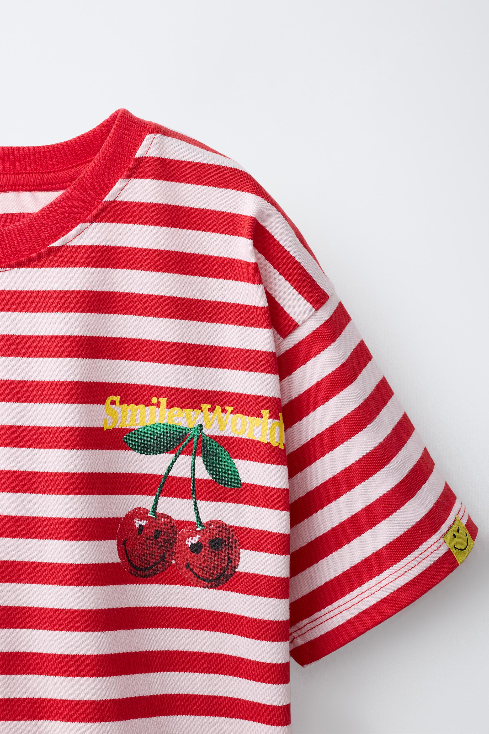 SMILEYWORLD ® STRIPED CHERRY PRINT T-SHIRT
