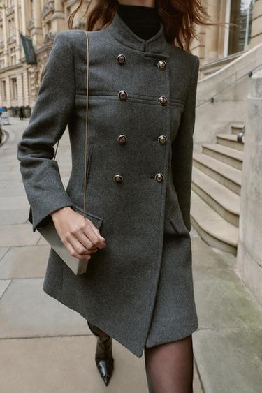 MANTEAU À BOUTONNAGE CROISÉ AVEC LAINE - Gris de Zara - Image 1