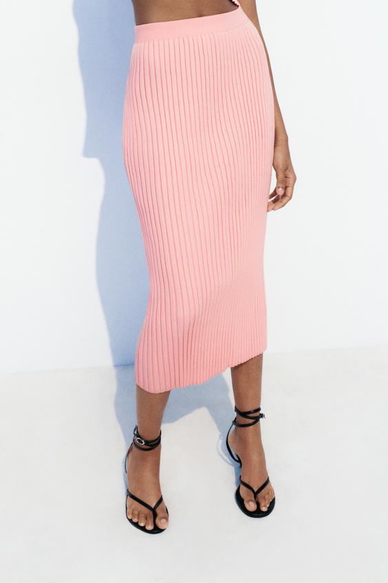 Greatest Embrace Check Wool-Blend Midi Skirt in Pink
